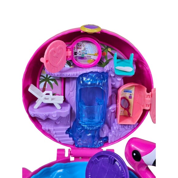 2017 Mattel Polly Pocket Flamingo Floatie Pink Compact Playset Only No Dolls - Picture 6 of 7